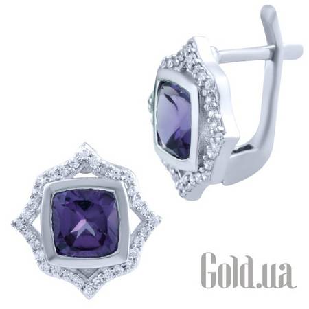 Серьги Серебряные серьги с александритами и куб. циркониями