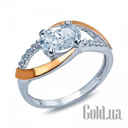 Кольцо Серебряное кольцо с куб. циркониями и вставками из золота, 18.5