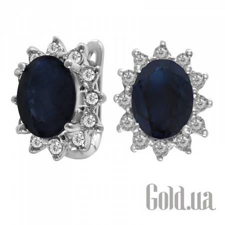Серьги Золотые серьги с бриллиантами и африканскими сапфирами