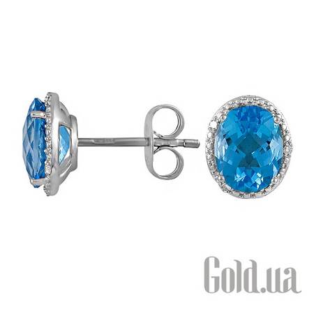 Серьги-гвоздики Золотые серьги с бриллиантами и топазами