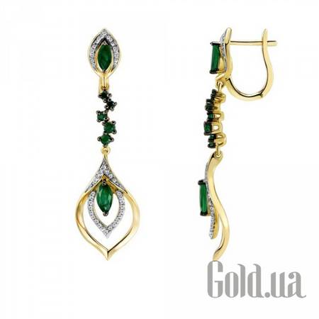 Серьги с подвесками Золотые серьги с бриллиантами и изумрудами