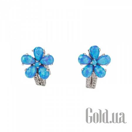 Серьги Серебряные серьги с куб. циркониями и синт. опалами