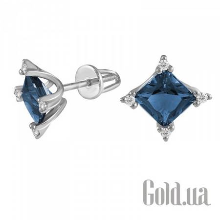 Серьги-гвоздики Золотые серьги с бриллиантами и топазами