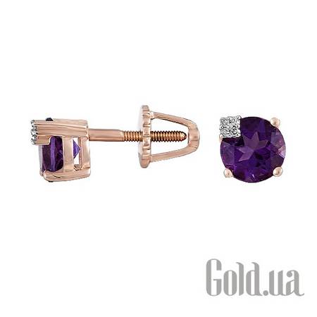Серьги-гвоздики Золотые серьги с бриллиантами и аметистами