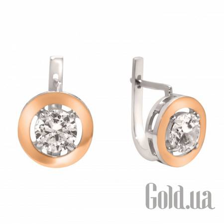 Серьги Серебряные серьги со вставкой из золота и куб. циркониями