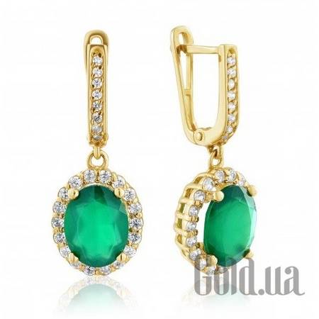 Серьги с подвесками Золотые серьги с ониксами и куб. циркониями