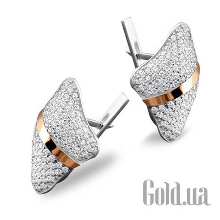 Серьги Серебряные серьги с куб. циркониями и вставками из золота