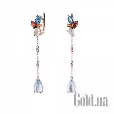 Серьги с подвесками Золотые серьги с бриллиантами, аметистами, топазами, цитринами, гранатами и пренитами