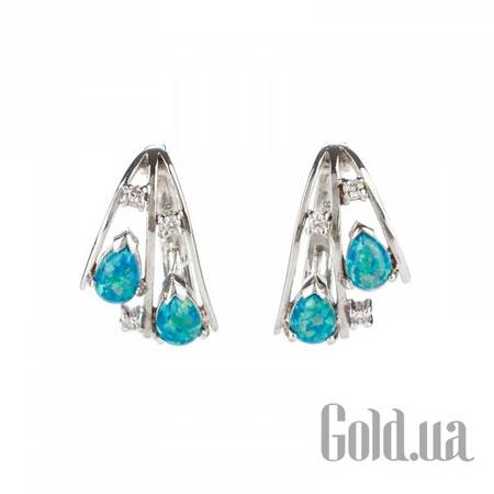 Серьги Серебряные серьги с куб. циркониями и синт. опалами