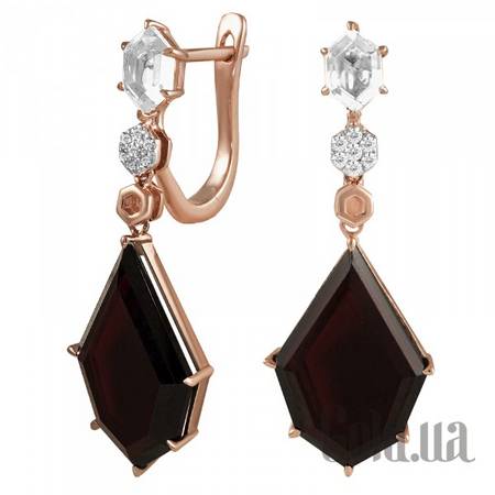 Серьги с подвесками Золотые серьги с бриллиантами, гранатами и кварцем