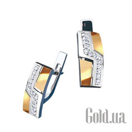 Серьги Серебряные серьги с  куб. циркониями и золотой вставкой