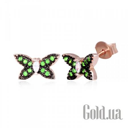 Серьги-гвоздики Серебряные серьги с куб. циркониями в позолоте