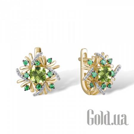 Серьги Золотые серьги с бриллиантами, изумрудами и перидотом