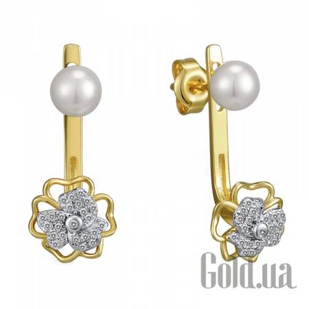 Серьги с подвесками Золотые серьги с бриллиантами и жемчугом