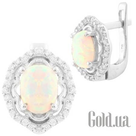 Серьги Серебряные серьги с куб. циркониями и опалами