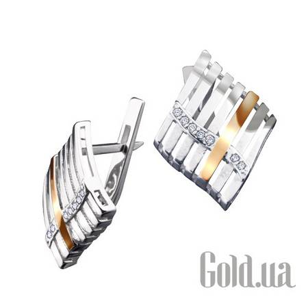 Серьги Серебряные серьги с куб. циркониями с золотой вставкой