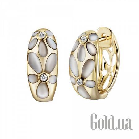 Серьги Золотые серьги с бриллиантами и перламутром