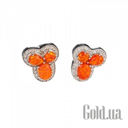 Серьги Серебряные серьги с куб. циркониями и синт. опалами