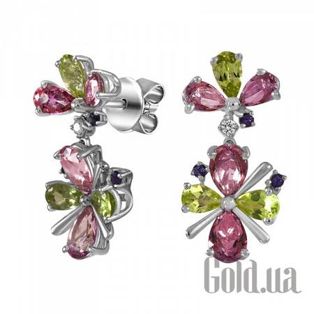 Серьги Золотые серьги с бриллиантами и драгоценными камнями