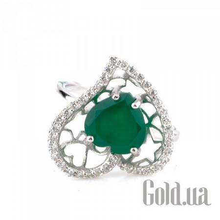 Кольцо Серебряное кольцо с агатом и куб. циркониями, 18