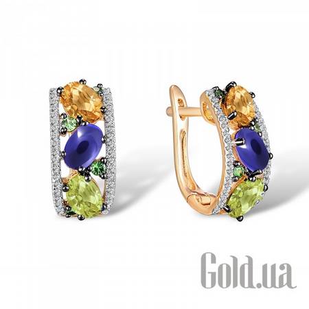 Серьги Золотые серьги с бриллиантами, аметистами, цитринами,гранатами и перидотом