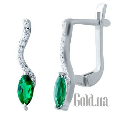 Серьги Серебряные серьги с синт. изумрудами и куб. циркониями