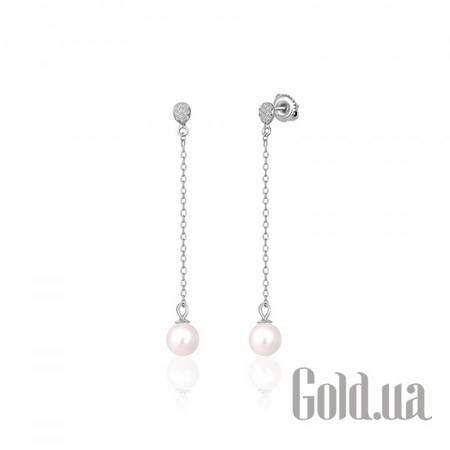 Серьги с подвесками Серебряные серьги с жемчугом и куб. циркониями