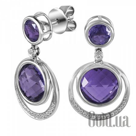 Серьги с подвесками Золотые серьги с бриллиантами и аметистами