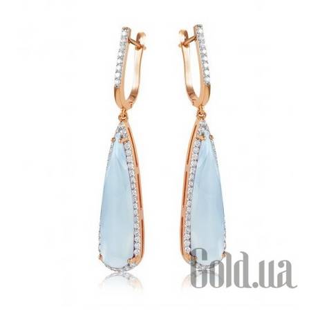 Серьги с подвесками Золотые серьги с халцедонами и куб. циркониями
