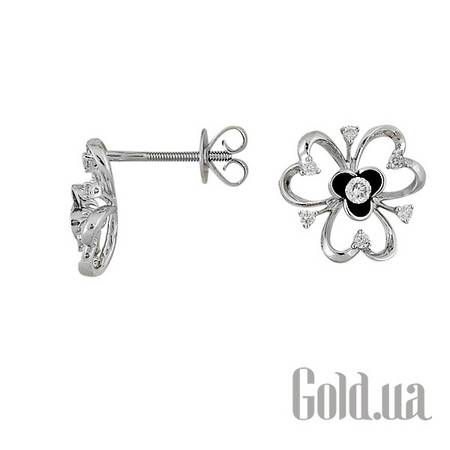 Серьги-гвоздики Золотые серьги с бриллиантами и эмалью