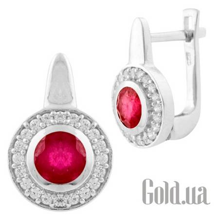 Серьги Серебряные серьги с куб. циркониями и рубинами