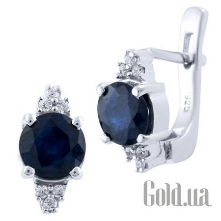 Серьги Серебряные серьги с куб. циркониями и сапфирами