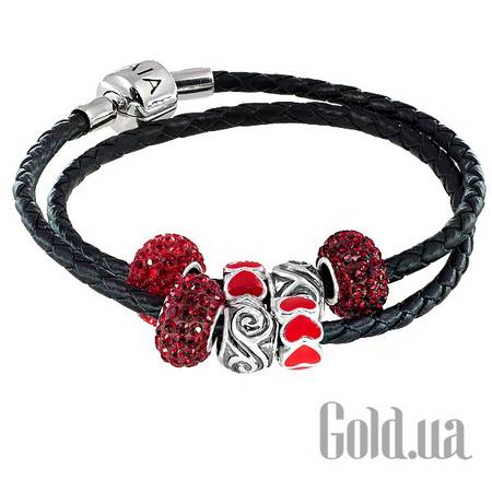 Браслет Кожаный браслет с серебром и 7 подвесками