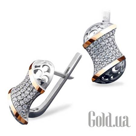 Серьги Серебряные серьги с куб. циркониями в позолоте