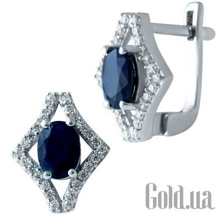 Серьги Серебряные серьги с сапфирами и куб. циркониями