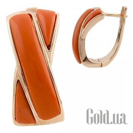 Серьги Серебряные серьги с кораллами в позолоте