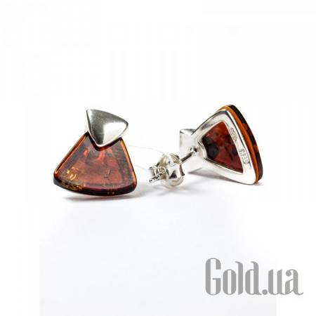 Серьги-гвоздики Серебряные серьги с янтарем