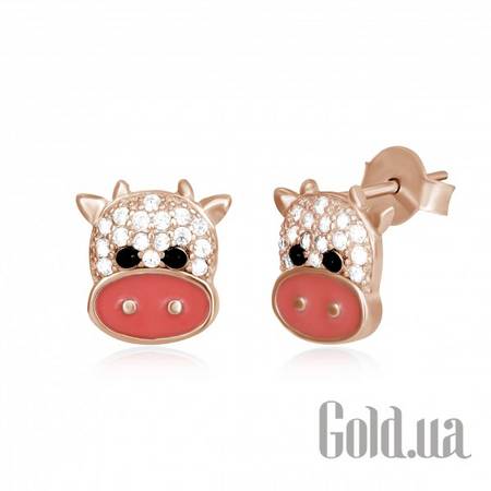 Детские серьги Серебряные серьги с куб. циркониями и эмалью в позолоте