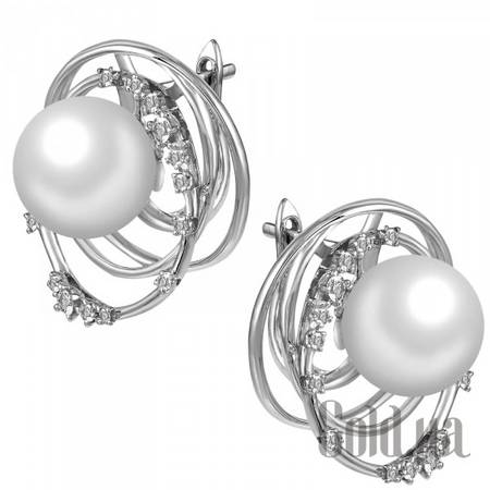 Серьги Золотые серьги с бриллиантами и жемчугом
