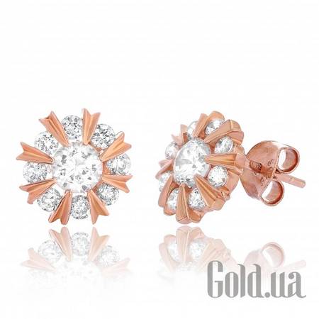 Серьги-гвоздики Серебряные серьги с  куб. циркониями в позолоте
