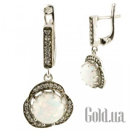 Серьги с подвесками Серебряные серьги с куб. циркониями и опалами