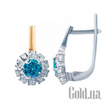 Серьги Серебряные серьги с куб. циркониями и вставками из золота