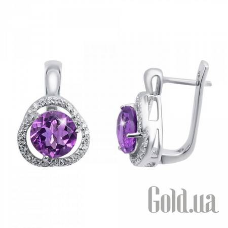 Серьги Серебряные серьги с аметистами и куб. циркониями