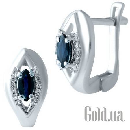 Серьги Серебряные серьги с сапфирами и куб. циркониями