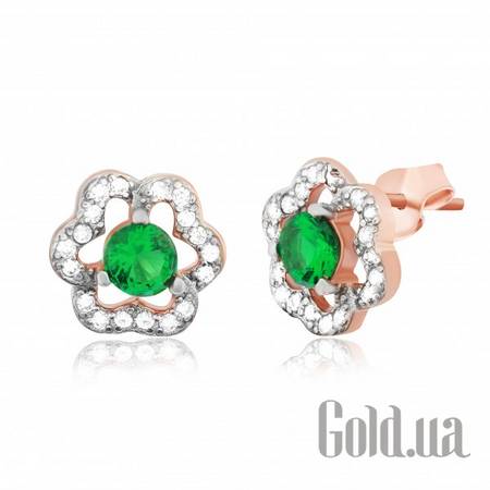 Серьги-гвоздики Серебряные серьги с куб. циркониями в позолоте