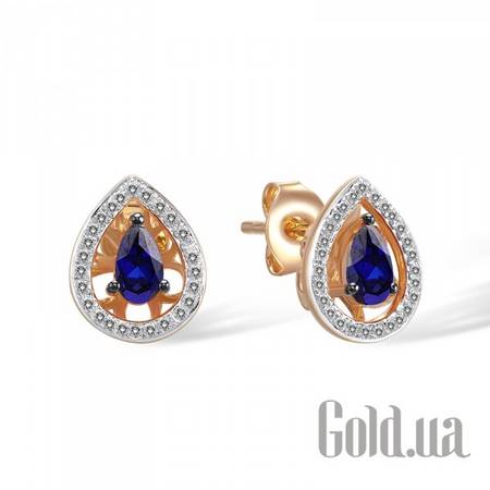Серьги-гвоздики Золотые серьги с бриллиантами и сапфирами