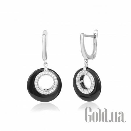 Серьги с подвесками Серебряные серьги с куб. циркониями и керамикой