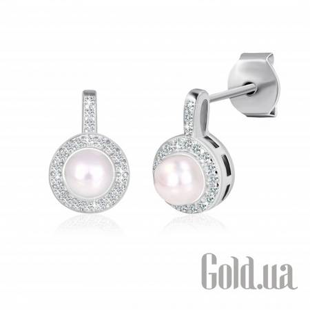 Серьги-гвоздики Серебряные серьги с искусств. жемчугом и куб. циркониями