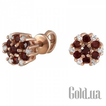 Серьги-гвоздики Золотые серьги с бриллиантами и гранатами