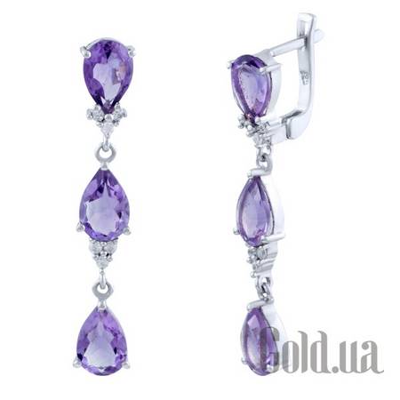 Серьги с подвесками Серебряные серьги с аметистами и куб. циркониями